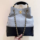 CHANEL 25S SHOPPING BAG 33 IN GREY AND BLACK SUEDE CALFSKIN