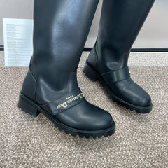 DIOR 25S D-QUEST PUNK TALL BOOTS 25MM IN BLACK CALFSKIN
