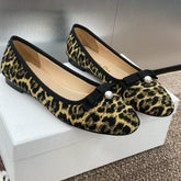 PEARL BALLET FLAT CAMEL PONY HAIR CALFSKIN WITH BROWN LEOPARD MOTIF