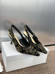 J'ADIOR HIGH SLINGBACK PUMP BLACK AND GOLD-TONE MILLEFIORI JACQUARD 65 MM
