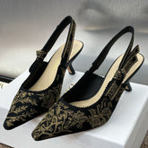 J'ADIOR HIGH SLINGBACK PUMP BLACK AND GOLD-TONE MILLEFIORI JACQUARD 65 MM