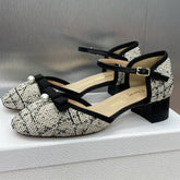 BALLET SLINGBACK PUMP IN WHITE MIX BLACK EMBROIDERED CANNAGE TWEED 35 MM