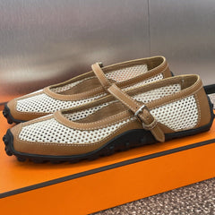 KICHU BALLET FLAT IN BRONZE BROWN CROCHET KNIT AND CALFSKIN