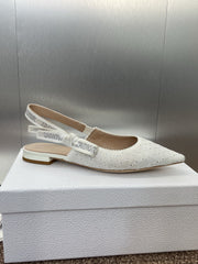 J'ADIOR SLINGBACK 25S IN WHITE FABRIC EMBOSSED CRYSTAL