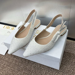 J'ADIOR SLINGBACK 25S IN WHITE FABRIC EMBOSSED CRYSTAL