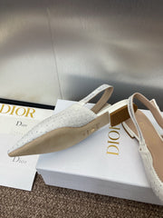 J'ADIOR SLINGBACK 25S IN WHITE FABRIC EMBOSSED CRYSTAL