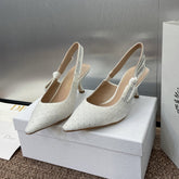 J'ADIOR SLINGBACK 25S PUMP 65MM IN WHITE FABRIC EMBOSSED CRYSTAL
