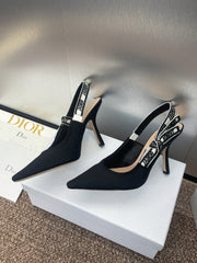 J'ADIOR SLINGBACK 25S PUMP 95MM IN BLACK QUAKE OBLIQUE EMBROIDERED FABRIC