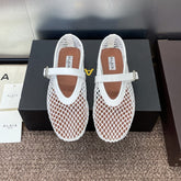 ALAIA MARY JANE FLAT 25S IN WHITE MESH CALFSKIN