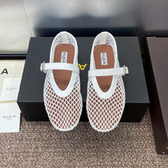 ALAIA MARY JANE FLAT 25S IN WHITE MESH CALFSKIN