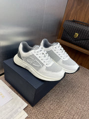 DIOR 25S D-RUN'N COUPLE SNEAKERS IN WHITE GRAY CALFSKIN AND MESH