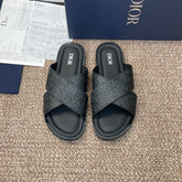 DIOR 25S ALIAS CROSS-STRAP SLIDES IN BLACK CALFSKIN