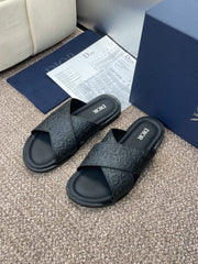 DIOR 25S ALIAS CROSS-STRAP SLIDES IN BLACK CALFSKIN