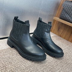 DIOR 25S D-QUEST CHELSEA ANKLE BOOTS 25MM IN BLACK CALFSKIN AND CANVAS