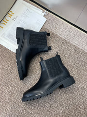 DIOR 25S D-QUEST CHELSEA ANKLE BOOTS 25MM IN BLACK CALFSKIN AND CANVAS