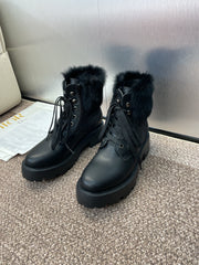 DIOR 25S D-MAJOR ANKLE BOOTS WICKER STYLE 35MM IN BLACK CALFSKIN AND CANVAS