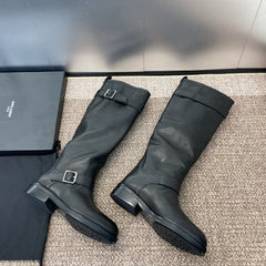 YSL 25S KNEE-HIGH BOOTS 30 MM IN BLACK LAMBSKIN WITH SILVER HARDWARE