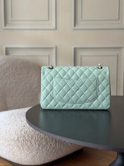 CHANEL 25S CLASSIC FLAP BAG 25 CM IN LIGHT CYAN BLUE LAMBSKIN WITH GOLD HARDWARE