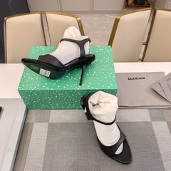 OPEN TOE STRAPPY HIGH HEEL IN BLACK CALFSKIN