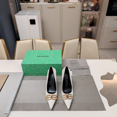 POINTED BB GOLD BUCKLE HIGH PUMPS IN WHITE CROCODILE PATTERN CALFSKIN