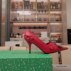 HIGH PUMPS WITH B SILVER BUCKLE IN RED CROCODILE PATTERN CALFSKIN