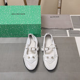 STUDDED MARY JANE FLATS IN WHITE SHINY LAMBSKIN