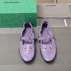 STUDDED MARY JANE FLATS IN LAVENDER SHINY LAMBSKIN
