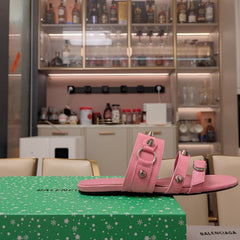 STRAPPY FLAT SANDALS IN WEWAK PINK STUDDED WAX-OIL SHEEPSKIN