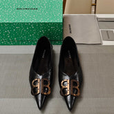POINTED BALLET FLATS IN BLACK SHINY CRACKED SHEEPSKIN