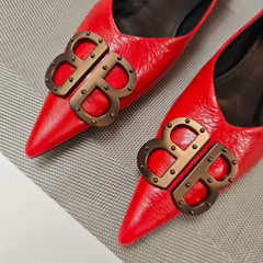 POINTED BALLET FLATS IN RED SHINY CRACKED SHEEPSKIN