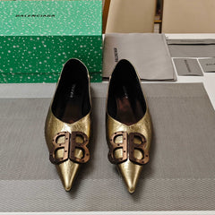 POINTED BALLET FLATS IN GOLD METALLIC SHINY CRACKED SHEEPSKIN