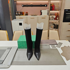 BALENCIAGA 25S POINTED-TOE HIGH HEELS 90 MM IN BLACK FABRIC AND CALFSKIN STYLE 4