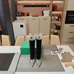 BALENCIAGA 25S POINTED-TOE HIGH HEELS 90 MM IN BLACK FABRIC AND LEOPARD PRINT CALFSKIN STYLE 3