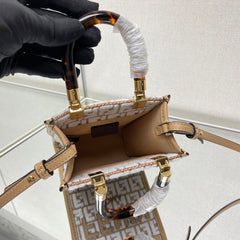 MINI SUNSHINE 18 IN WHITE WOOL AND CAMEL BROWN RAFFIA CALFSKIN TRIM