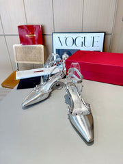 ROCKSTUD CAGED SLINGBACKS 5 CM IN SILVER CALFSKIN