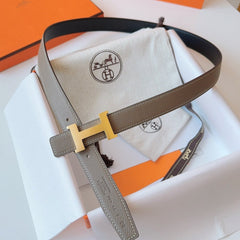 MINI H BELT BUCKLE & REVERSIBLE CAMEL BROWN LEATHER STRAP 24 MM GOLD HARDWARE