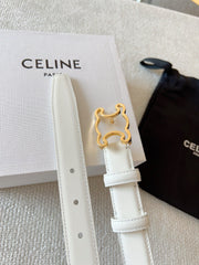CELINE 25S TRIOMPHE BELT 25MM IN WHITE CALFSKIN GOLD HARDWARE 585788