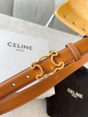 BELT 25MM TRIOMPHE LOGO CUT-OUT IN BROWN SMOOTH CALFSKIN WITH GOLD BUCKLE