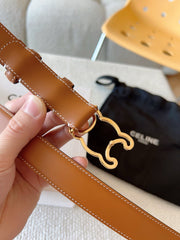 BELT 25MM TRIOMPHE LOGO CUT-OUT IN BROWN SMOOTH CALFSKIN WITH GOLD BUCKLE