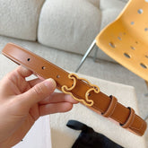 BELT 25MM TRIOMPHE LOGO CUT-OUT IN BROWN SMOOTH CALFSKIN WITH GOLD BUCKLE