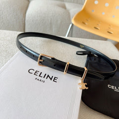 CELINE 25S BELT 18MM IN BLACK ELEGANT CHARM TAURILLON GOLD HARDWARE 585792