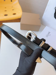 CELINE 25S SMALL 25MM WESTERN BELT IN BLACK CALFSKIN 566639