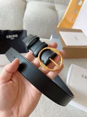 CELINE 25S SMALL 30MM WESTERN BELT IN BLACK CALFSKIN 566636