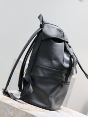 BACKPACK 45 IN BLACK CALFSKIN WITH EMBOSSED LOGO