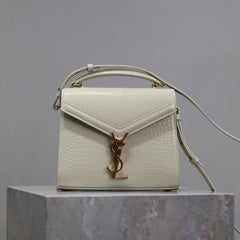CASSANDRA MINI TOP HANDLE BAG 20 IN WHITE CROCODILE-EMBOSSED GLOSSY CALFSKIN
