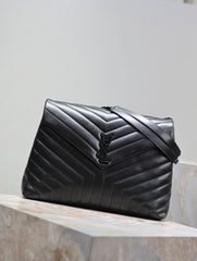 LOULOU LARGE 36 IN BLACK QUILTED CALFSKIN BLACK HARDWARE