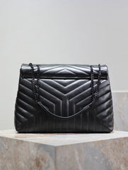 LOULOU LARGE 36 IN BLACK QUILTED CALFSKIN BLACK HARDWARE