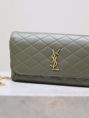 YSL 25S SAINT LAURENT GABY 19 IN DARK OLIVE QUILTED CALFSKIN GOLD HARDWRE