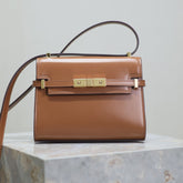 YSL 25S MINI MANHATTAN 19 IN BROWN CALFSKIN GOLD HARDWARE