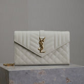 ENVELOPE CHAIN BAG 22 IN LIGHT GRAY LAMBSKIN GOLD HARDWARE